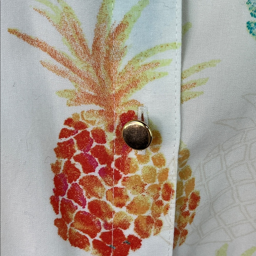 CHICO’S PINEAPPLE BUTTON UP NO IRON BLOUSE GOLD BUTTONS ROLL UP SLEEVES SZ 3 - Picture 4 of 11
